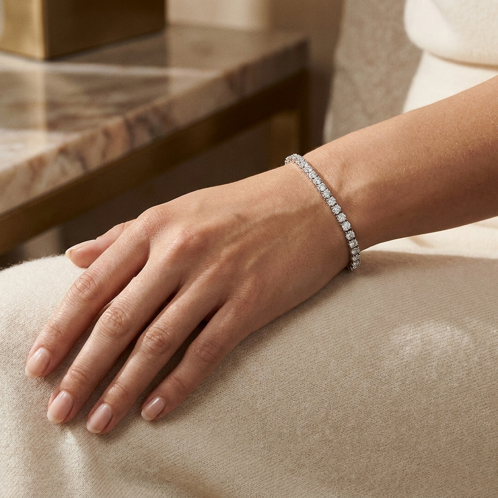 The Elara 0.25 CT Lab grown Diamond Tennis Bracelet in Rhodium-Plated White gold