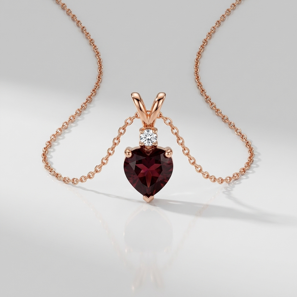 14K Rose Gold Heart Garnet & Lab-Grown Diamond Pendant Necklace