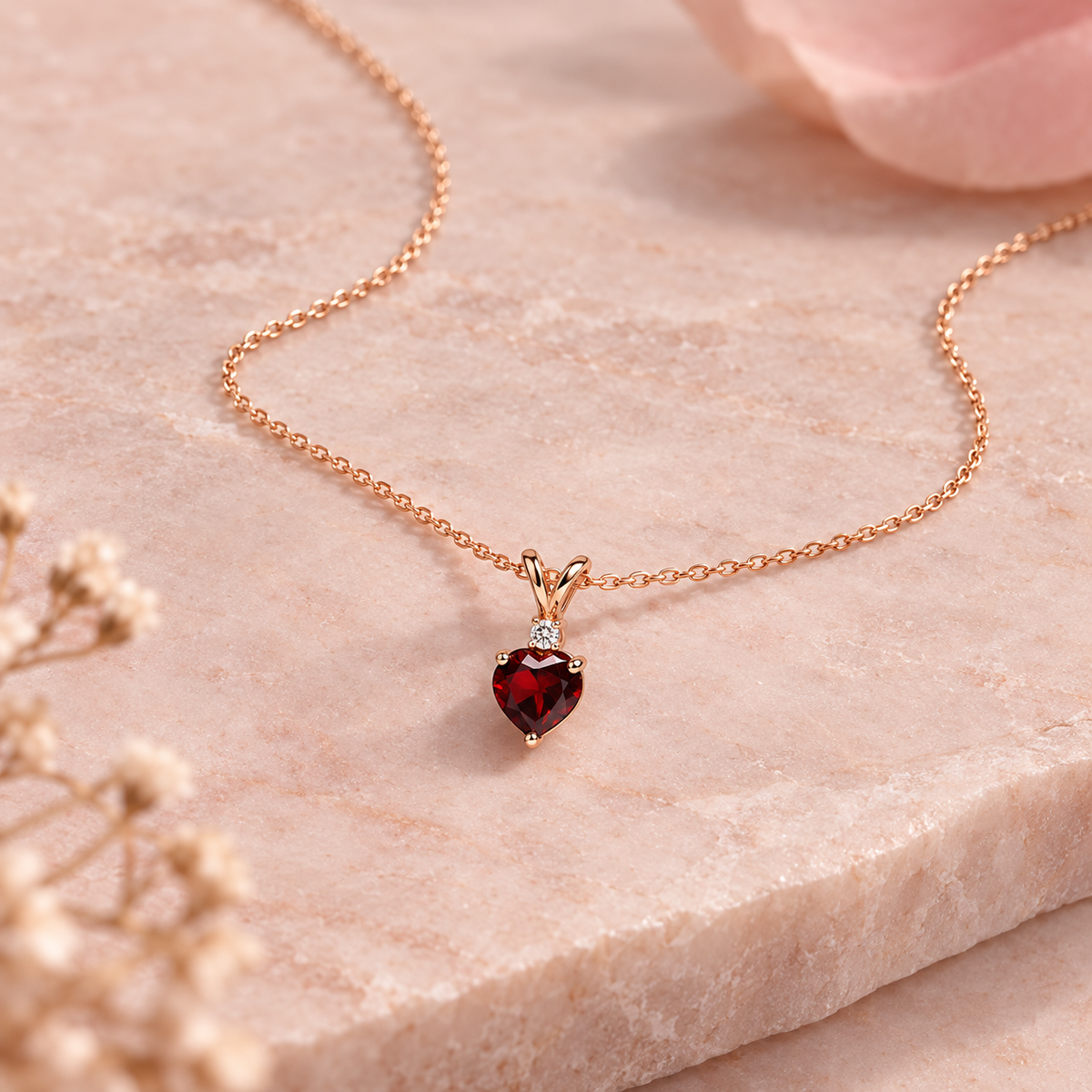 14K Rose Gold Heart Garnet & Lab-Grown Diamond Pendant Necklace