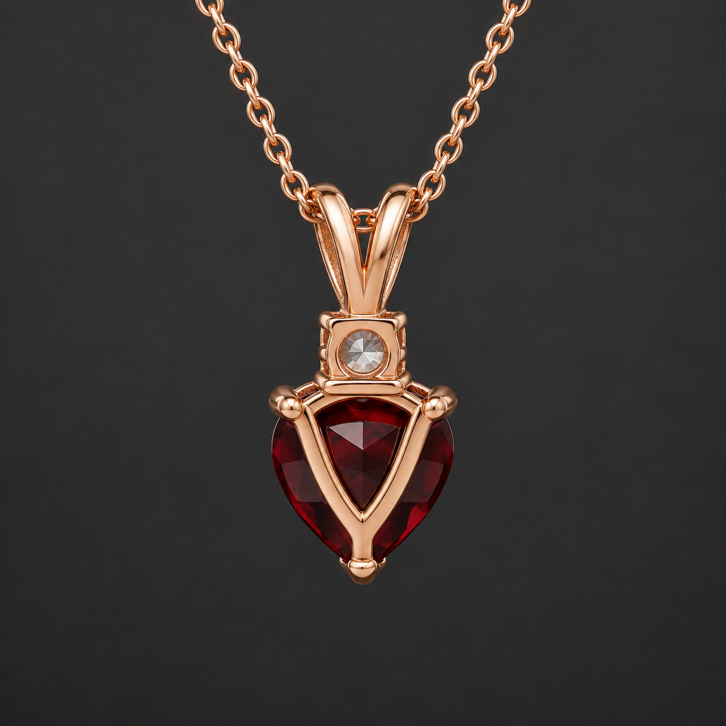 14K Rose Gold Heart Garnet & Lab-Grown Diamond Pendant Necklace