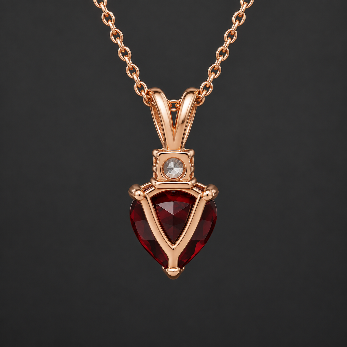 14K Rose Gold Heart Garnet & Lab-Grown Diamond Pendant Necklace