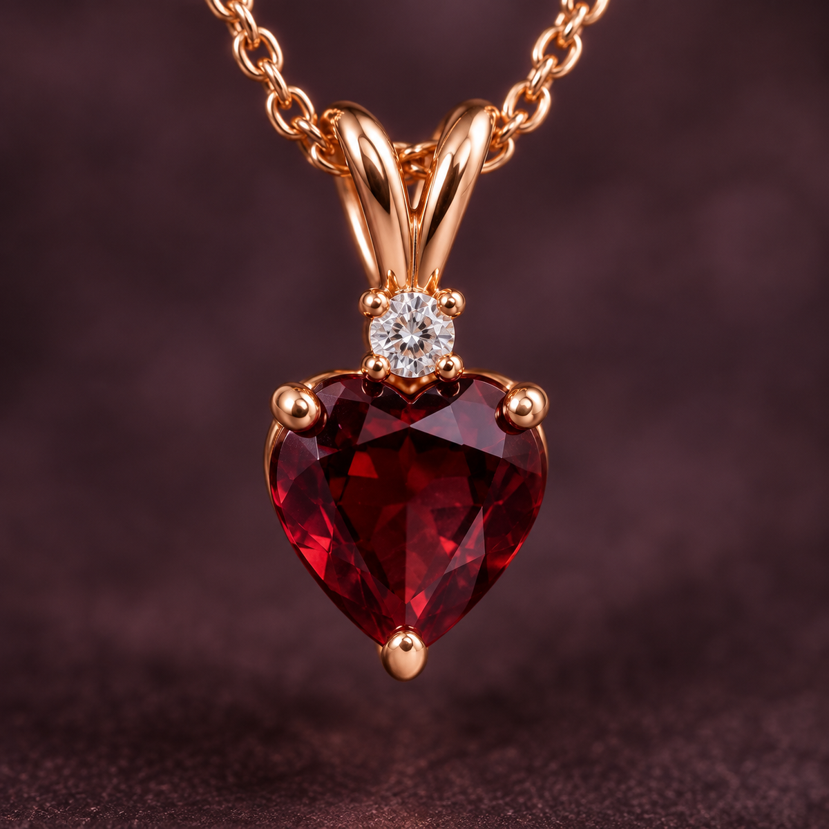 14K Rose Gold Heart Garnet & Lab-Grown Diamond Pendant Necklace