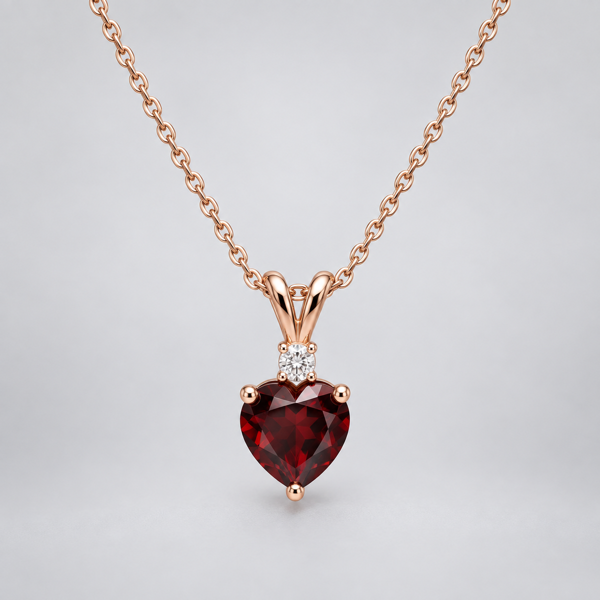 14K Rose Gold Heart Garnet & Lab-Grown Diamond Pendant Necklace