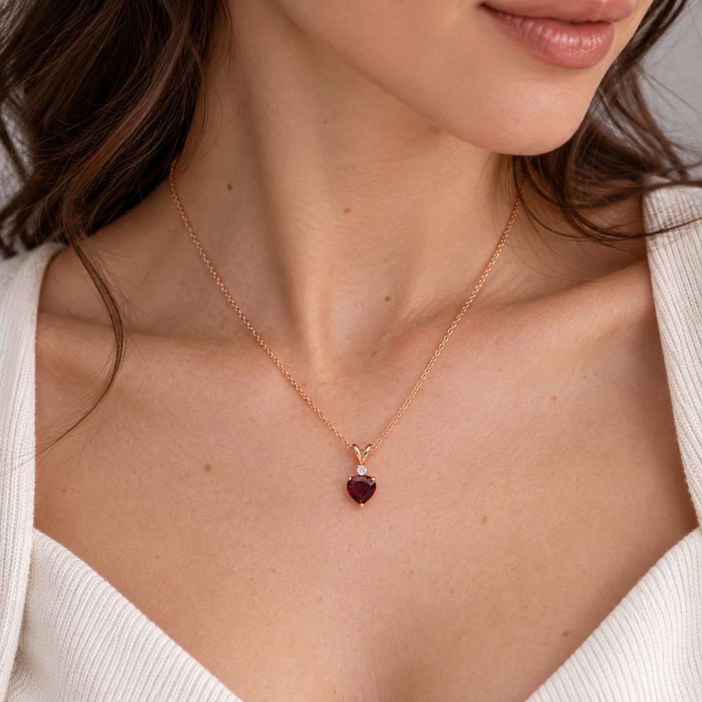 14K Rose Gold Heart Garnet & Lab-Grown Diamond Pendant Necklace
