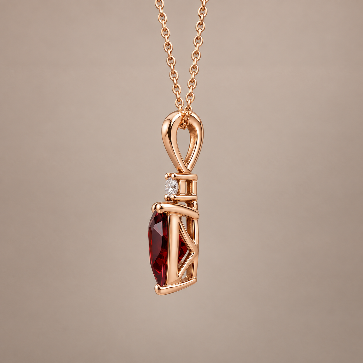 14K Rose Gold Heart Garnet & Lab-Grown Diamond Pendant Necklace