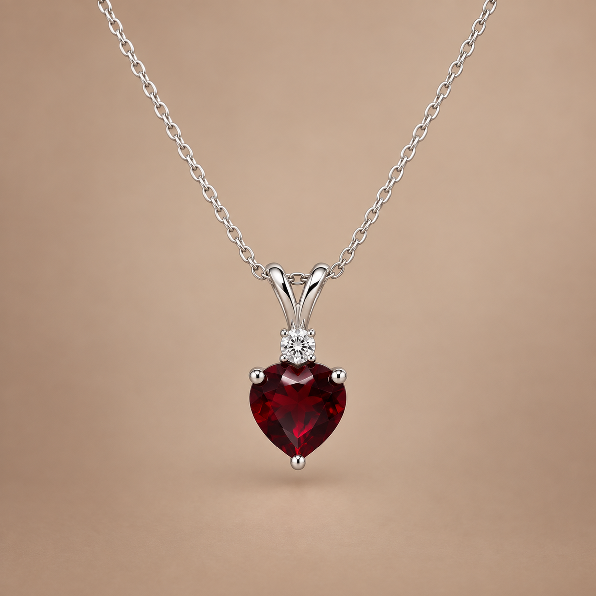 14K Rose Gold Heart Garnet & Lab-Grown Diamond Pendant Necklace