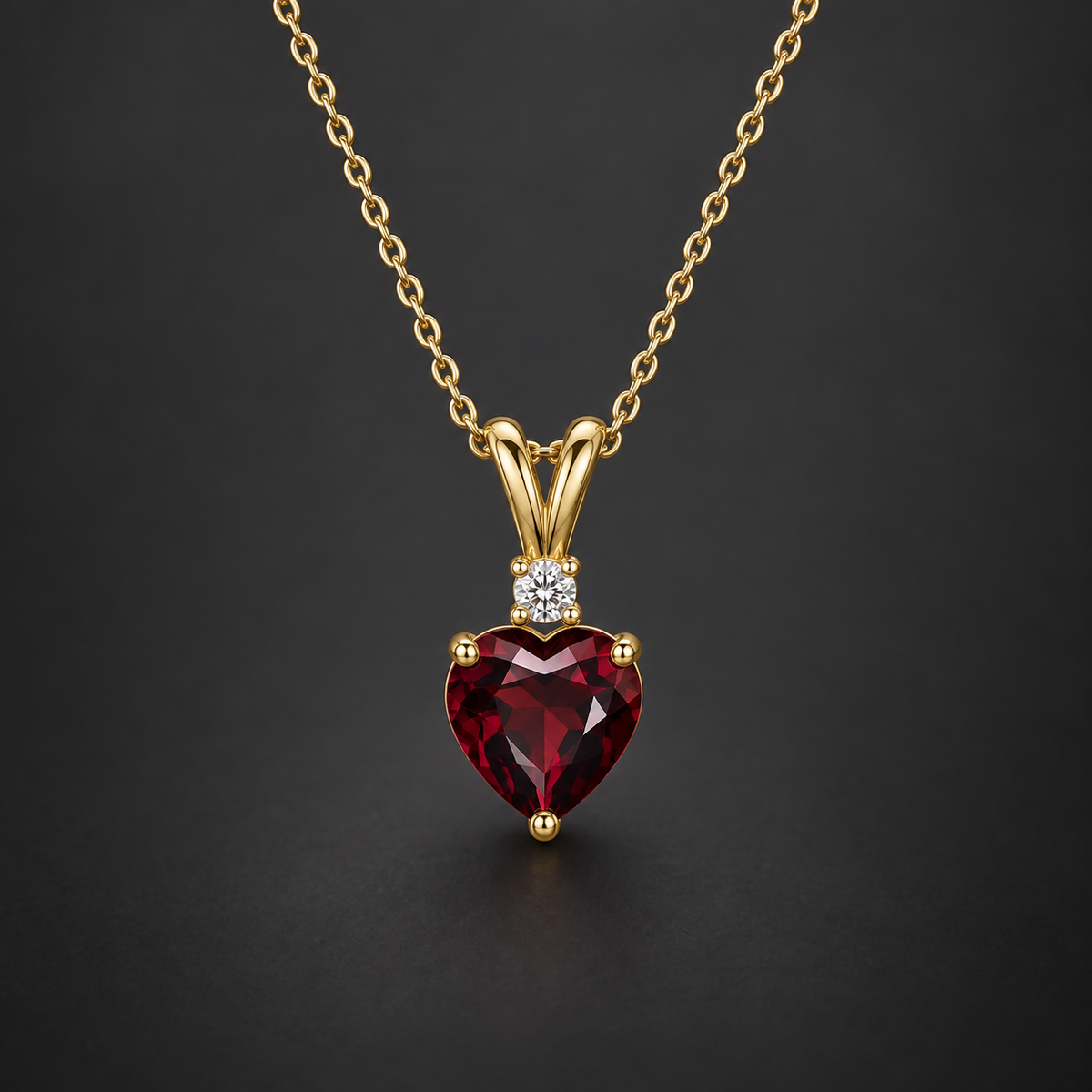 14K Rose Gold Heart Garnet & Lab-Grown Diamond Pendant Necklace