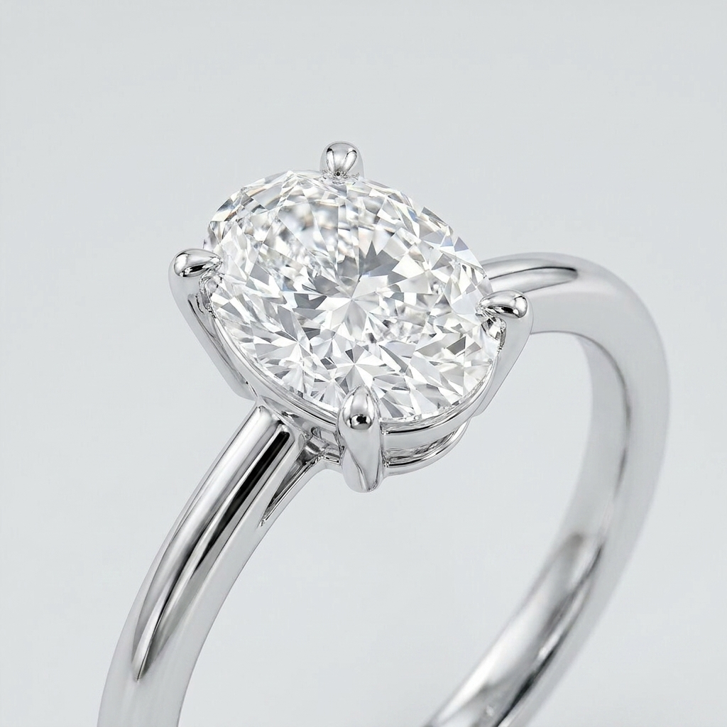 The Elowen 1 Carat Natural Oval Diamond Solitaire Ring in 14 KT White Gold