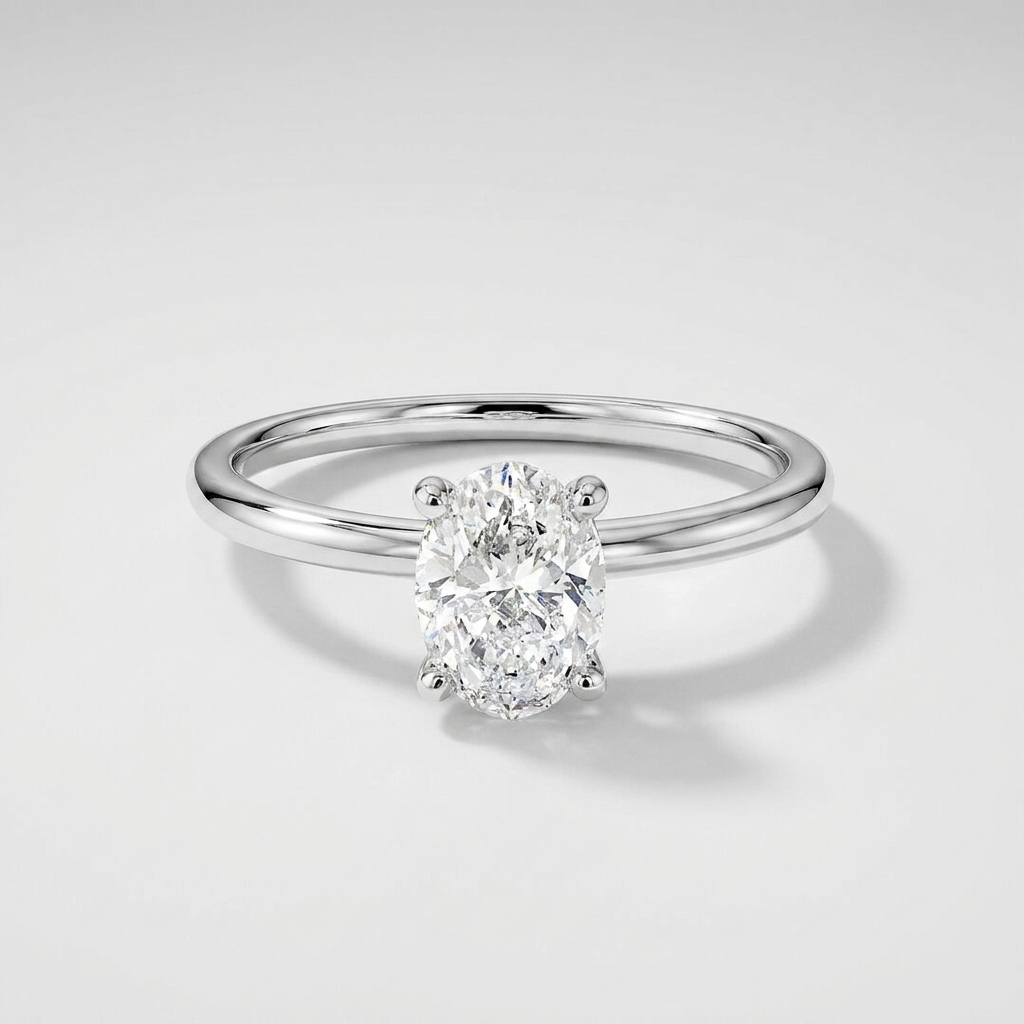 The Elowen 1 Carat Lab-grown Oval Diamond Solitaire Ring in 14 KT White Gold