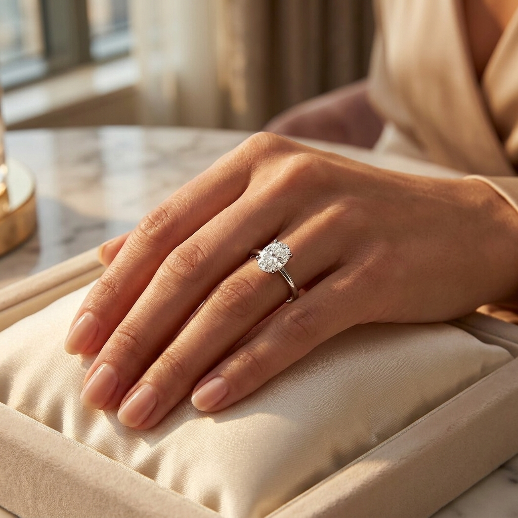 The Elowen 1 Carat Natural Oval Diamond Solitaire Ring in 14 KT White Gold