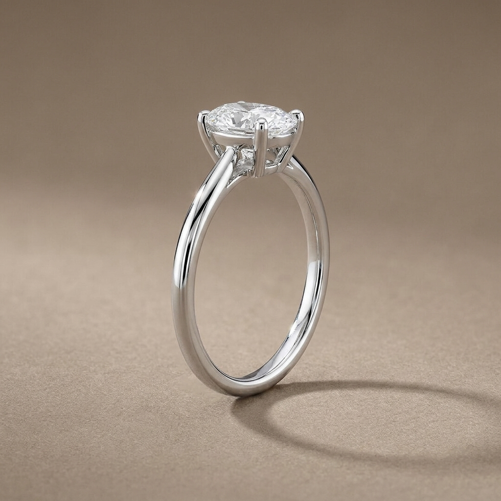 The Elowen 1 Carat Natural Oval Diamond Solitaire Ring in 14 KT White Gold