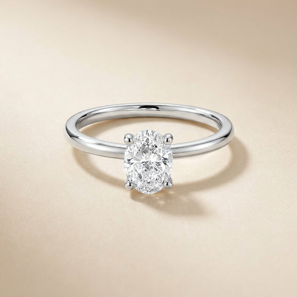 The Elowen 1 Carat Lab-grown Oval Diamond Solitaire Ring in 14 KT White Gold