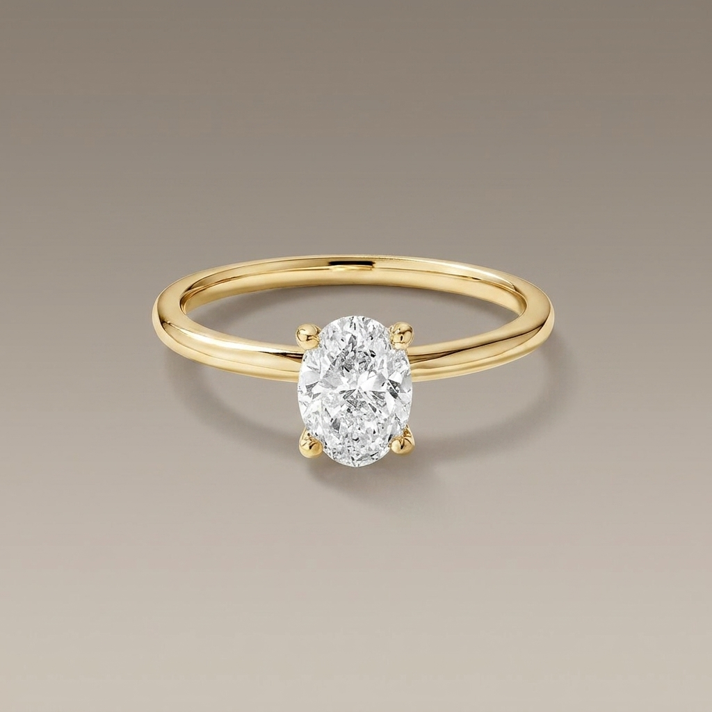 The Elowen 1 Carat Natural Oval Diamond Solitaire Ring in 14 KT White Gold